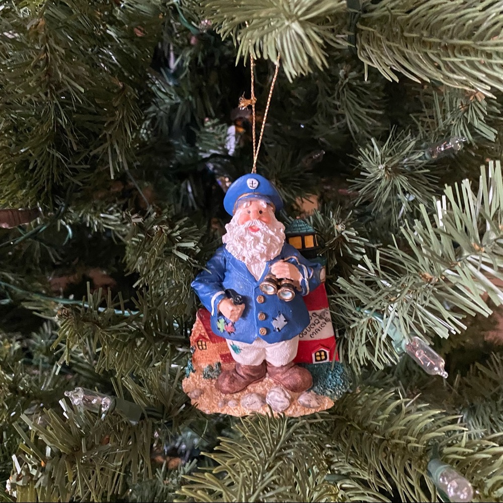 Vintage Sailing Captain Santa Figurine Ceramic Lighthouse Beach Ornament